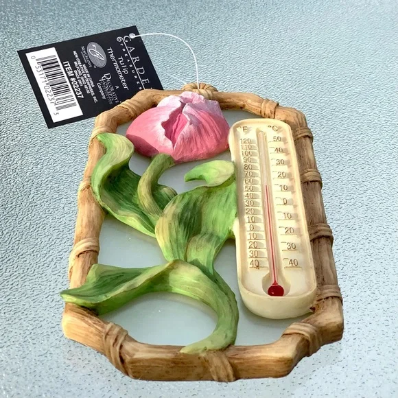 Pink Tulip Indoor/Outdoor Resin Thermometer Wall Decor - Picture 3 of 9